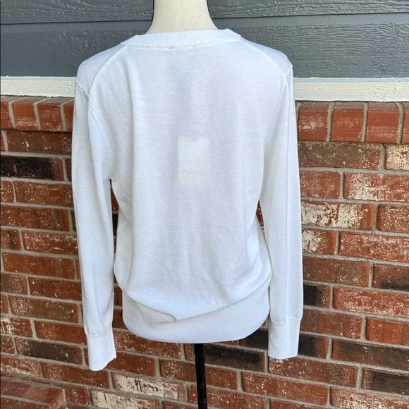 Alex Marie Peace Sweater White Gold Metallic Crewneck Large NWT Quiet Luxury - Picture 4 of 6